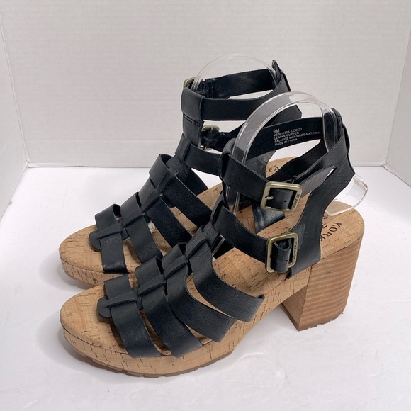 Kork Ease Camille Black Leather Wedge Slingback Heeled Sandals Size 9 - Picture 4 of 8